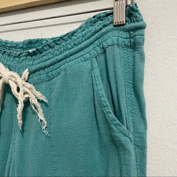 Roxy Linen Pants Teal Blue Green Wide Leg Oceanside Flare Pant Womens XS - Picture 7 of 9